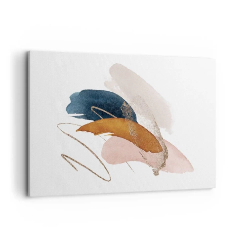 Bild auf Leinwand - Leinwandbild - Abstrakte Striche in Pastellfarben mit goldenen Akzenten - 100x70cm - Geflügelte Komposition - Moderne Wanddekoration für Wohnzimmer und Schlafzimmer ARTTOR