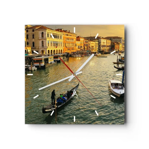 Wanduhr - Glasuhr - Gondel auf einem Kanal in Venedig bei Sonnenuntergang - 30x30cm - Auf der Sonnenseite der Straße - Moderne Wanddekoration für Wohnzimmer und Schlafzimmer ARTTOR