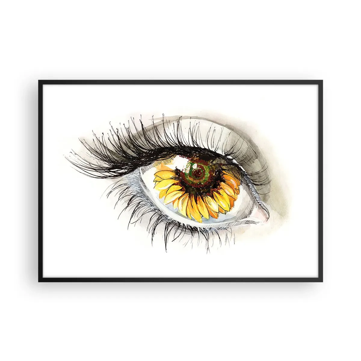 Poster in einem schwarzem Rahmen - Künstlerisches Auge mit sonnenblumenförmiger Iris - 100x70cm - Ein Look so heiß wie der Sommer - Moderne Wanddekoration für Wohnzimmer und Schlafzimmer ARTTOR