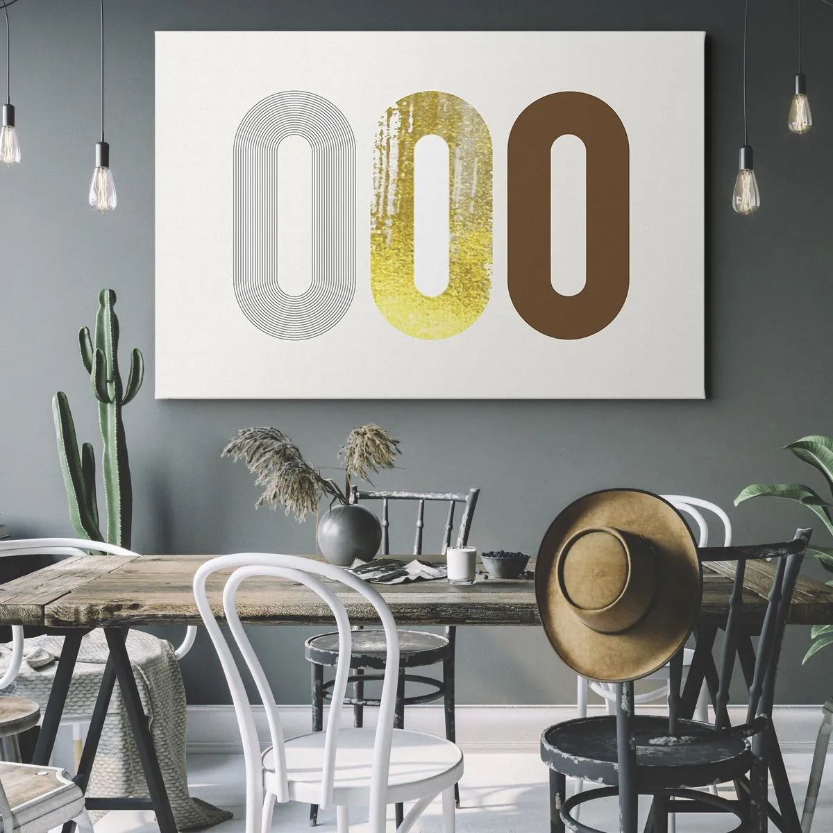 Bild auf Leinwand - Leinwandbild - Abstraktes Motiv aus drei geometrischen Formen - 120x80cm - Oooh! - Moderne Wanddekoration für Wohnzimmer und Schlafzimmer ARTTOR