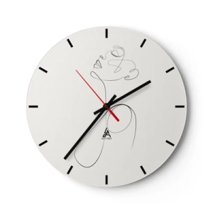 Wanduhr - Glasuhr - Ein weibliches Profil mit einer schwarzen Linie auf hellem Hintergrund - 30x30cm - Versunken in Träumen - Moderne Wanddekoration für Wohnzimmer, Küche und Schlafzimmer ARTTOR