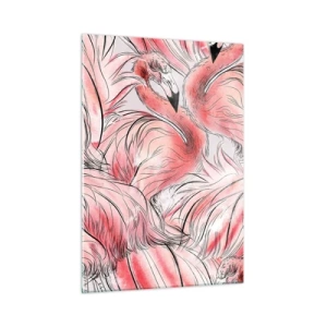 Glasbild - Bild auf glas - Rosa Flamingos im dekorativen Cartoon-Stil - 50x70cm - Bird Corps de Ballet - Moderne Wanddekoration für Wohnzimmer und Schlafzimmer ARTTOR