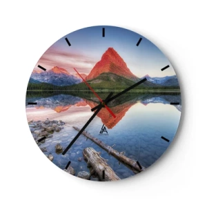 Wanduhr - Glasuhr - Berglandschaft mit Spiegelung im See - 30x30cm - Hitze und Kälte - Moderne Wanddekoration für Wohnzimmer, Küche und Schlafzimmer ARTTOR