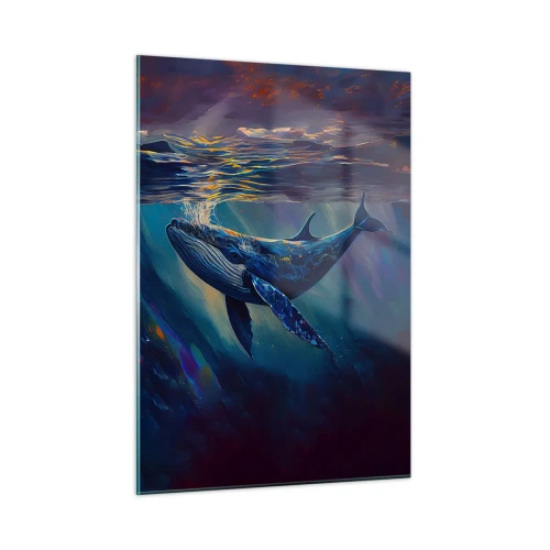 Glasbild - Bild auf glas - Ein Wal, der im Sonnenlicht unter Wasser schwimmt - 50x70cm - Willkommen in meiner Welt - Moderne Wanddekoration für Wohnzimmer und Schlafzimmer ARTTOR
