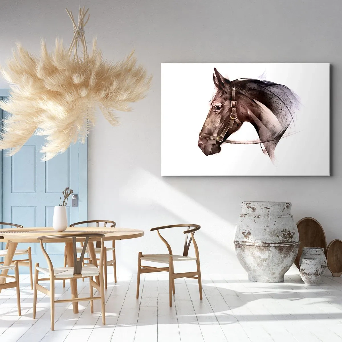 Bild auf Leinwand - Leinwandbild - Ein Pferdeprofil in filigraner künstlerischer Form auf weißem Hintergrund - 100x70cm - Was für eine Gnade - Moderne Wanddekoration für Wohnzimmer und Schlafzimmer ARTTOR