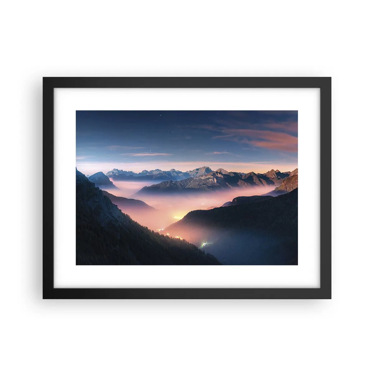 Poster in einem schwarzem Rahmen - Licht in den Tälern - 40x30 cm