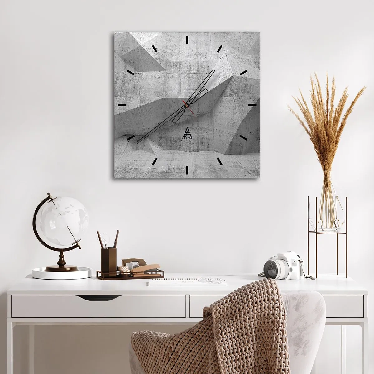 Wanduhr - Glasuhr - Geometrische Betonformen in Grau - 30x30cm - Eine echte Herausforderung - Moderne Wanddekoration für Wohnzimmer und Schlafzimmer ARTTOR