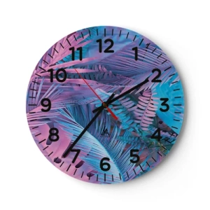 Wanduhr - Glasuhr - Tropen in Rosa und Blau - 40x40 cm