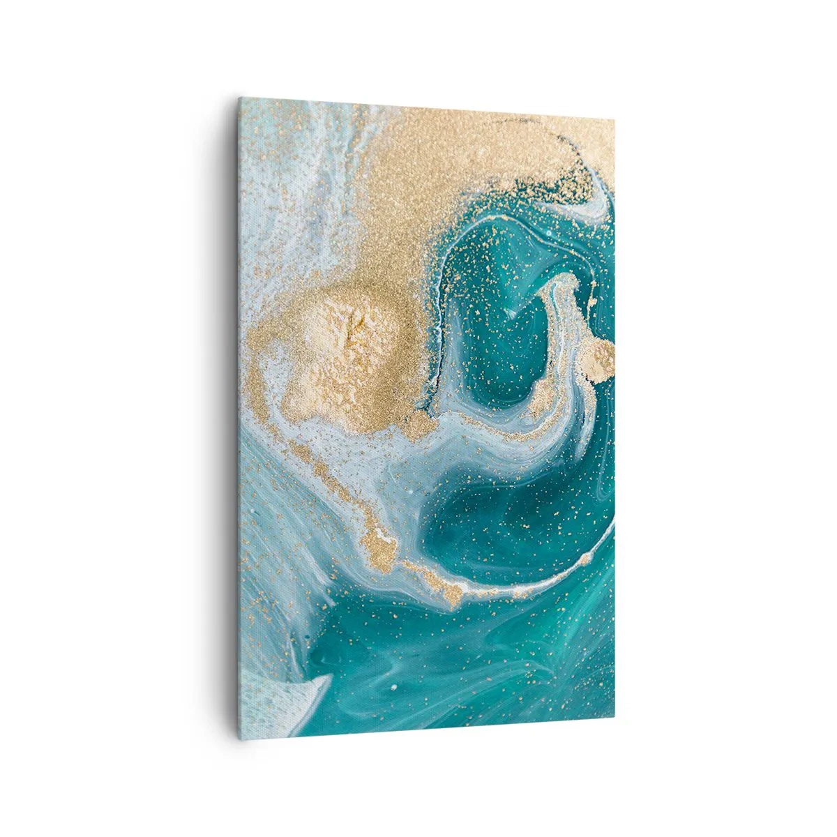 Bild auf Leinwand - Leinwandbild - Abstrakter Wirbel in Türkis- und Goldtönen - 80x120cm - Ein Strudel aus Gold und Türkis - Moderne Wanddekoration für Wohnzimmer und Schlafzimmer ARTTOR