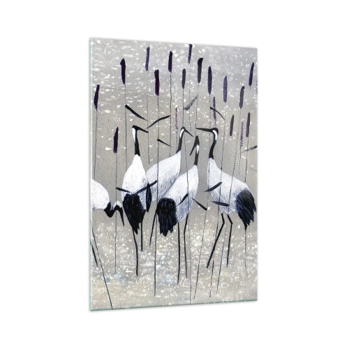 Glasbild - Bild auf glas - Reiher im Gras vor einem friedlichen Hintergrund - 70x100cm - Unter ihren eigenen - Moderne Wanddekoration für Wohnzimmer und Schlafzimmer ARTTOR