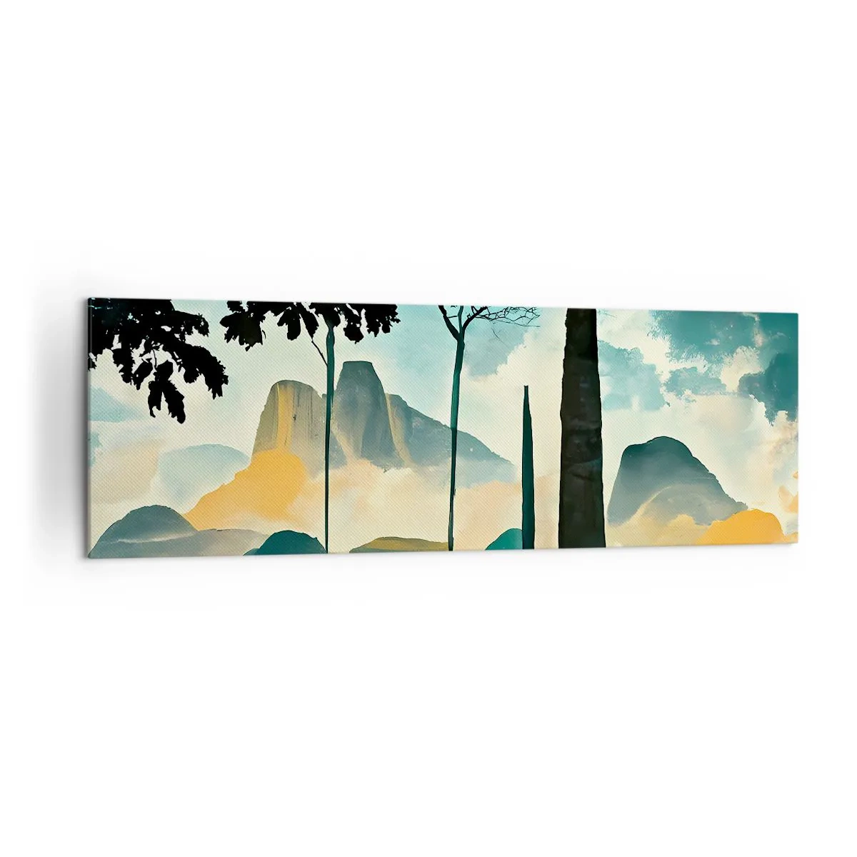 Bild auf Leinwand - Leinwandbild - Eine malerische Landschaft mit Bäumen und Bergen im Hintergrund - 160x50cm - Immer höher und höher - Moderne Wanddekoration für Wohnzimmer und Schlafzimmer ARTTOR