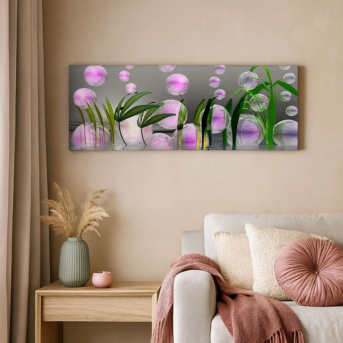 Bild auf Leinwand - Leinwandbild - Eine reflektierende Komposition aus Leichtigkeit und Leben - 100x40 cm