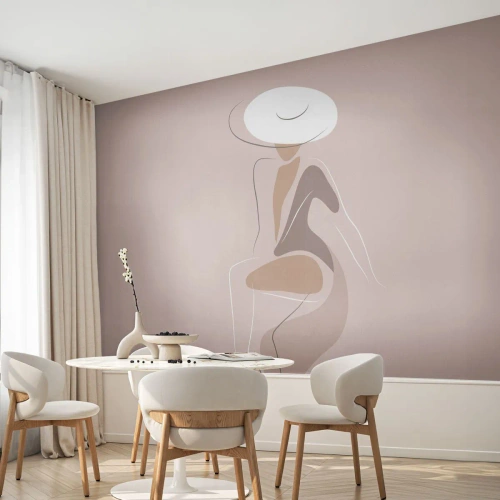 Fototapete Premium Canvas - Eine Dame sein - Grafik, Frau, Frau, In, A, Hat - 350x256 cm