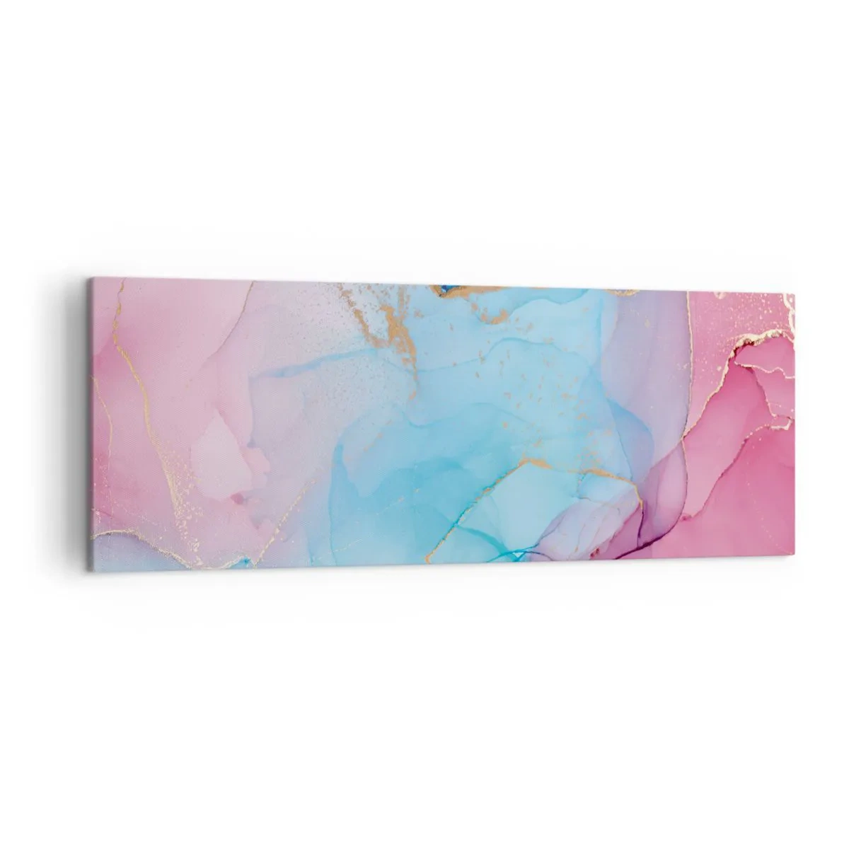 Bild auf Leinwand - Leinwandbild - Abstrakte Pastellmuster mit goldenen Akzenten - 140x50cm - Begegnung und Durchdringung - Moderne Wanddekoration für Wohnzimmer und Schlafzimmer ARTTOR