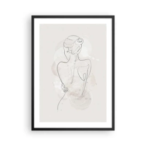 Poster in einem schwarzem Rahmen - Eine zarte feminine Silhouette in einer durchgehenden Linie - 50x70cm - Wie ein sensibles Instrument - Moderne Wanddekoration für Wohnzimmer und Schlafzimmer ARTTOR