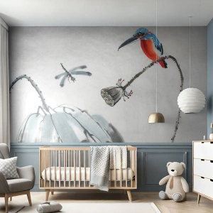 Fototapete Premium Canvas - Das Leben der Wiese - Abstraktion, Vogel, Blume - 200x140 cm