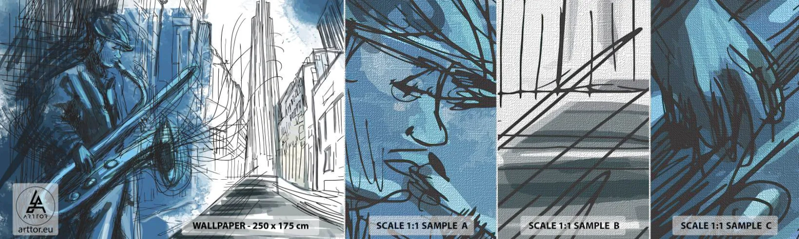 Fototapeten Muster Premium Canvas - Urbane Rhapsodie - Saxophon, Jazz, Musik - 100x30 cm