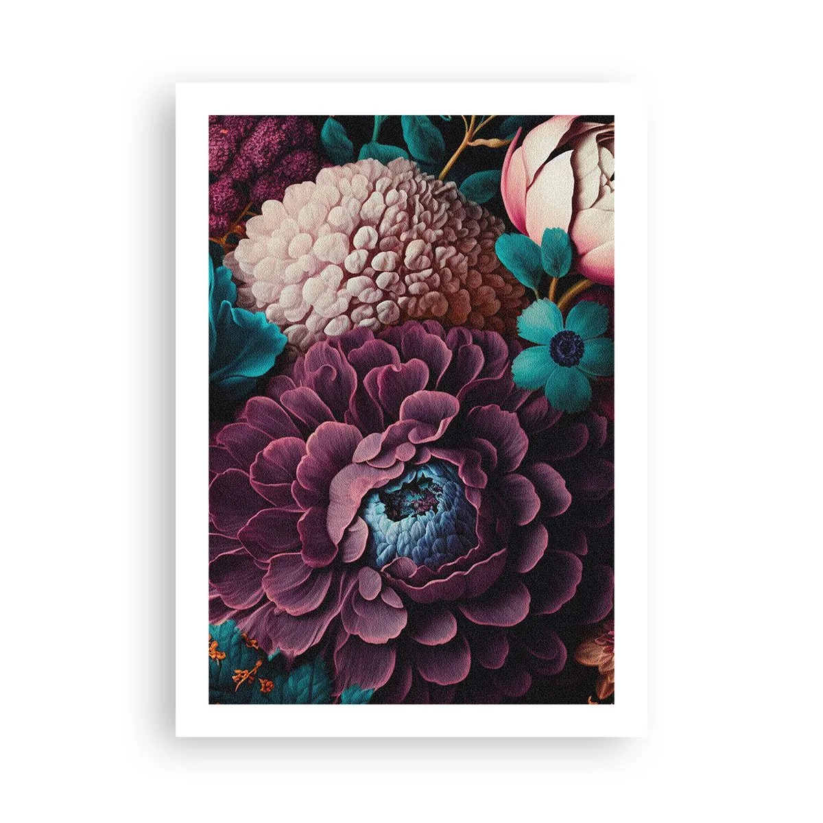 Poster - Ein Blumenarrangement in tiefen Farbtönen - 50x70cm - Natur in Hülle und Fülle - Moderne Wanddekoration für Wohnzimmer und Schlafzimmer ARTTOR
