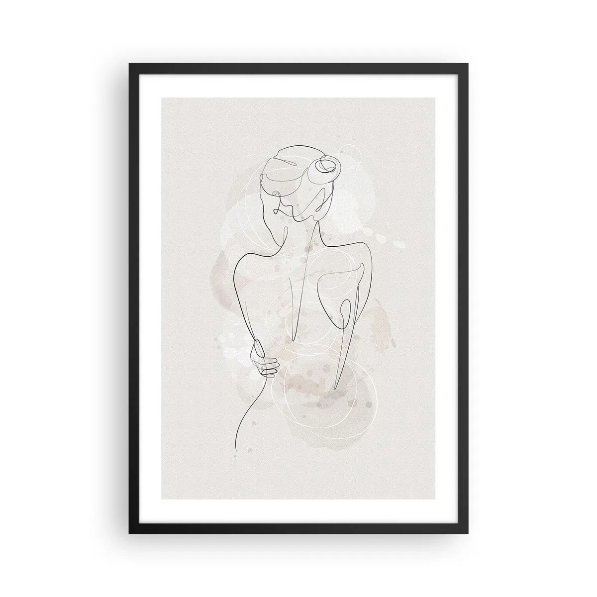 Poster in einem schwarzem Rahmen - Eine zarte feminine Silhouette in einer durchgehenden Linie - 50x70cm - Wie ein sensibles Instrument - Moderne Wanddekoration für Wohnzimmer und Schlafzimmer ARTTOR