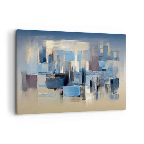 Bild auf Leinwand - Leinwandbild - Geometrische Formen in Blau- und Beigetönen - 120x80cm - Blaue Konstruktion - Moderne Wanddekoration für Wohnzimmer und Schlafzimmer ARTTOR