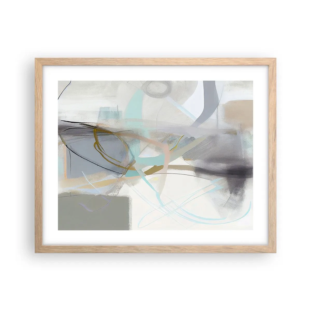 Poster in einem Rahmen aus heller Eiche - Neblige Abstraktion - 50x40 cm
