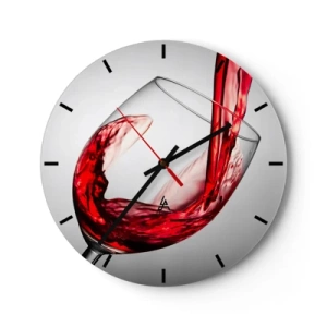 Wanduhr - Glasuhr - Ein Glas Rotwein wird eingeschenkt - 30x30cm - Farbe – Bewegung – Klang - Moderne Wanddekoration für Wohnzimmer, Küche und Schlafzimmer ARTTOR