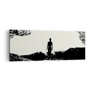 Bild auf Leinwand - Leinwandbild - Schwarz-weiße Silhouette einer Frau in einer Höhle gegen den Himmel - 140x50cm - Neuer Blick - Moderne Wanddekoration für Wohnzimmer und Schlafzimmer ARTTOR