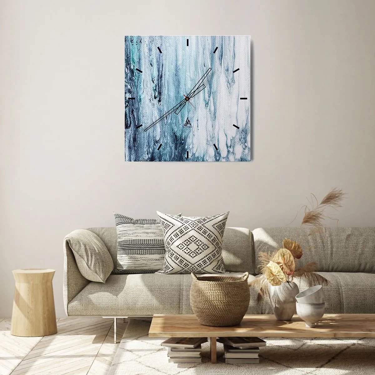 Wanduhr - Glasuhr - Blaue Eiszapfen - 40x40 cm