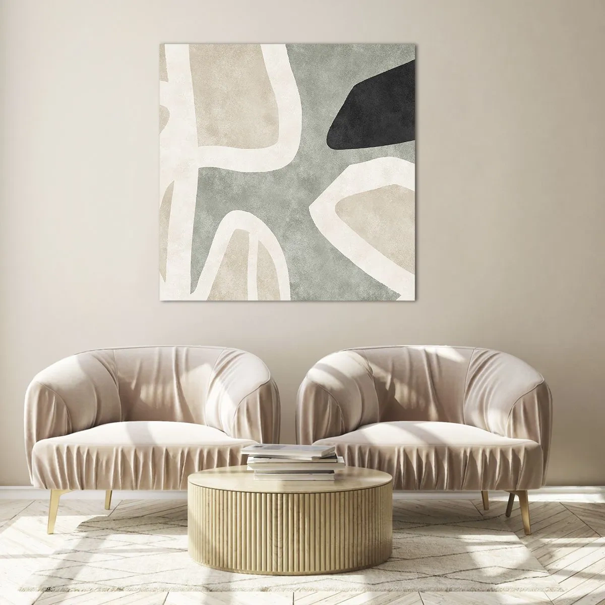 Glasbild - Bild auf glas - Komposition mit schwarzem Motiv - 60x60 cm