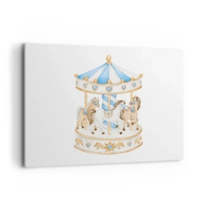Bild auf Leinwand - Leinwandbild - Ein Karussell in Pastellfarben auf weißem Hintergrund - 120x80cm - Süße Kindheit - Moderne Wanddekoration für Wohnzimmer und Schlafzimmer ARTTOR