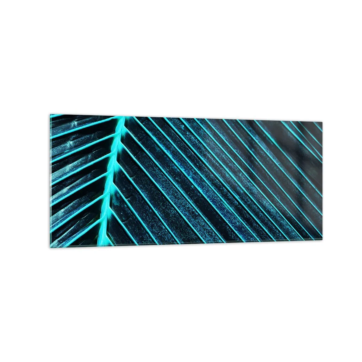 Glasbild - Bild auf glas - Makrofotografie eines Blattes in Türkis- und Marineblautönen - 120x50cm - Grüne Textur - Moderne Wanddekoration für Wohnzimmer und Schlafzimmer ARTTOR