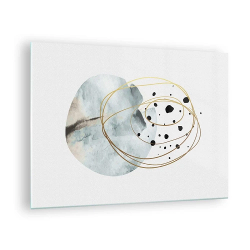 Glasbild - Bild auf glas - Abstrakte Komposition mit blauem Fleck und goldenen Linien - 70x50cm - Vom Weltraum umarmt - Moderne Wanddekoration für Wohnzimmer und Schlafzimmer ARTTOR