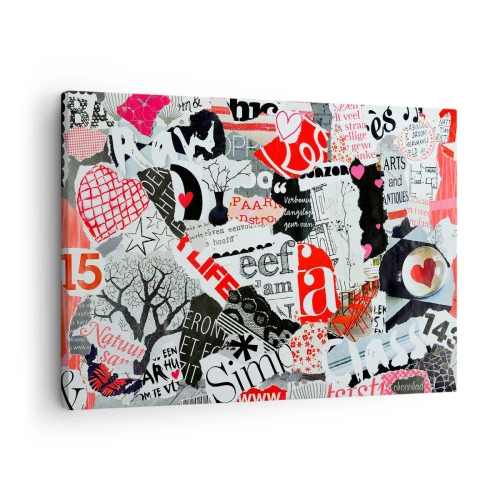 Bild auf Leinwand - Leinwandbild - Eine bunte Collage mit Aufschriften, Herzen und Grafiken. - 70x50cm - Hipster-Collage - Moderne Wanddekoration für Wohnzimmer und Schlafzimmer ARTTOR