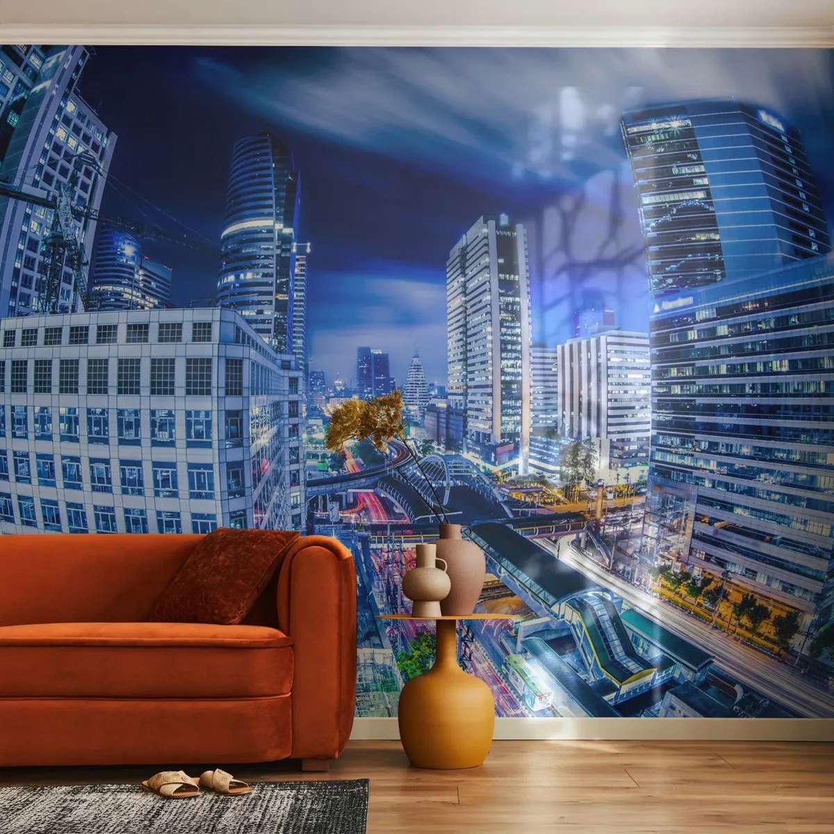 Fototapete Premium Sand - Rhythmen der Nachtstadt - Stadt, Bangkok, Die Architektur - 500x350 cm