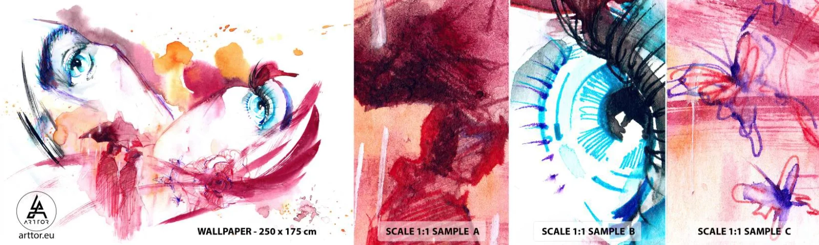 Fototapeten Muster Selbstklebend Deluxe Sticker - Die Welt gedeiht in der Nähe - Abstraktion, Das Gesicht einer Frau, Weibliche Augen - 100x30 cm