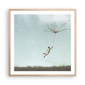 Poster in einem Rahmen aus heller Eiche - Drachen, Löwenzahn, Wind - 60x60 cm