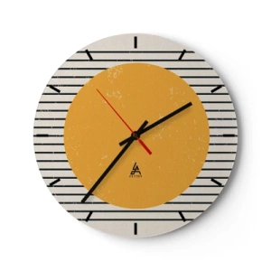 Wanduhr - Glasuhr - Ein orangefarbener Kreis auf einem Hintergrund aus schwarzen und weißen Streifen - 30x30cm - Die Kraft der Einfachheit - Moderne Wanddekoration für Wohnzimmer, Küche und Schlafzimmer ARTTOR