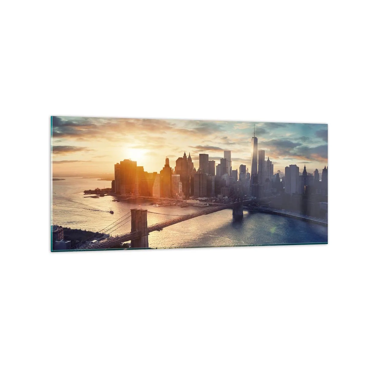 Glasbild - Bild auf glas - Panorama der Stadt mit der Brücke und dem Fluss im Licht der untergehenden Sonne - 120x50cm - Westliches Kulturdenkmal - Moderne Wanddekoration für Wohnzimmer und Schlafzimmer ARTTOR