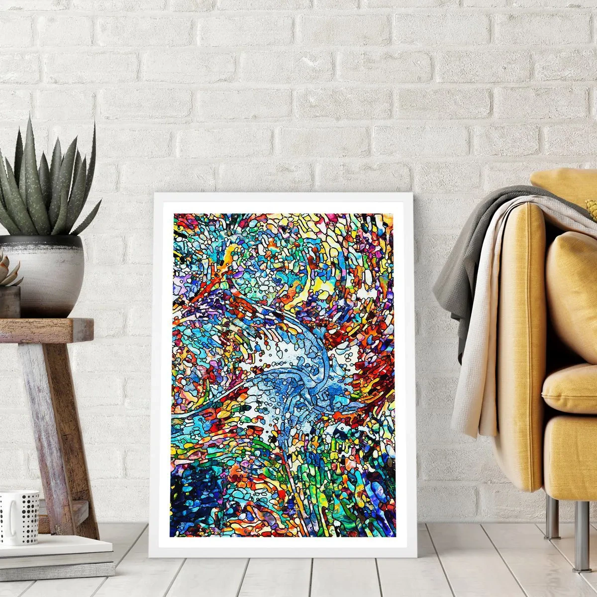 Poster in einem weißen Rahmen - Glasmalerei Wassertropfen - 70x100 cm