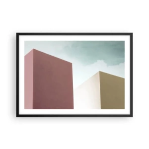 Poster in einem schwarzem Rahmen - Minimalistische Architektur mit pastellfarbenen Blöcken und Himmel - 70x50cm - Geometrie des sonnigen Sommers - Moderne Wanddekoration für Wohnzimmer und Schlafzimmer ARTTOR