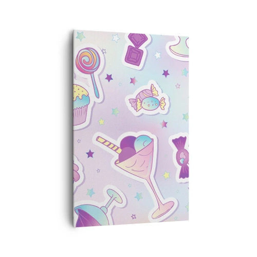 Bild auf Leinwand - Leinwandbild - Pastellmuster mit Süßigkeiten und Desserts - 80x120cm - Dass es jeden Tag ein Geburtstag wäre - Moderne Wanddekoration für Wohnzimmer und Schlafzimmer ARTTOR