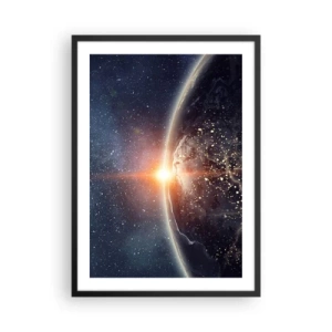 Poster in einem schwarzem Rahmen - Die Erde aus dem Weltraum, beleuchtet von der aufgehenden Sonne - 50x70cm - In einer neuen Perspektive - Moderne Wanddekoration für Wohnzimmer und Schlafzimmer ARTTOR