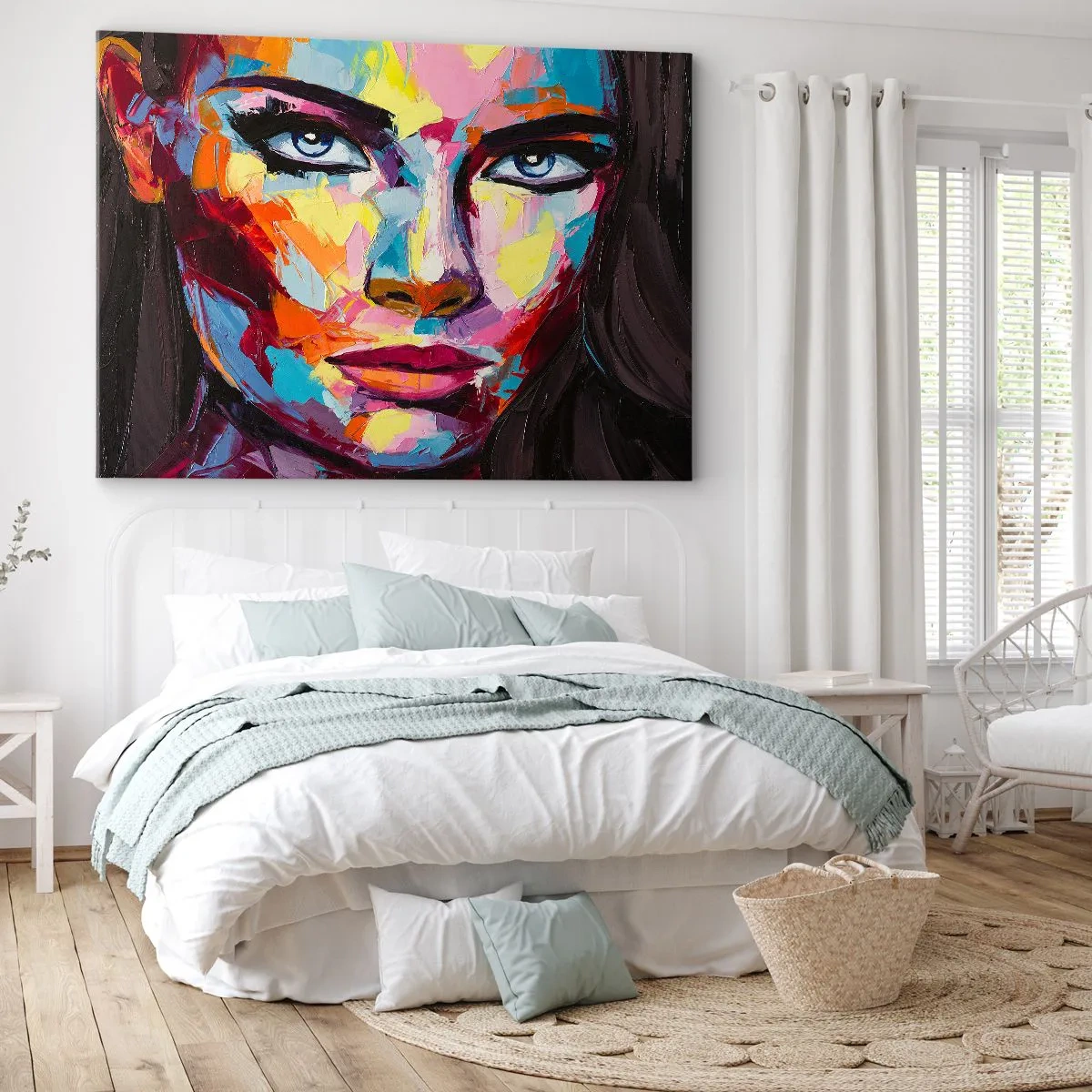Bild auf Leinwand - Leinwandbild - Ein farbenfrohes abstraktes Porträt einer Frau in intensiven Farben. - 120x80cm - Auch die Seele ist bunt - Moderne Wanddekoration für Wohnzimmer und Schlafzimmer ARTTOR