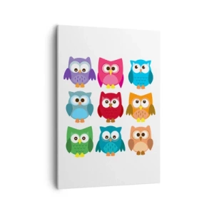 Bild auf Leinwand - Leinwandbild - Bunte Eulenillustrationen im kindlichen Stil - 50x70cm - Es macht Spaß, anders zu sein - Moderne Wanddekoration für Wohnzimmer und Schlafzimmer ARTTOR