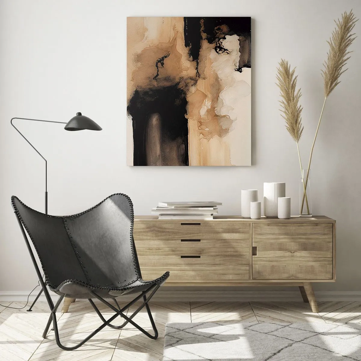 Glasbild - Bild auf glas - Abstrakte Komposition in Braun- und Schwarztönen - 80x120cm - Faszinierende Abstraktion - Moderne Wanddekoration für Wohnzimmer und Schlafzimmer ARTTOR