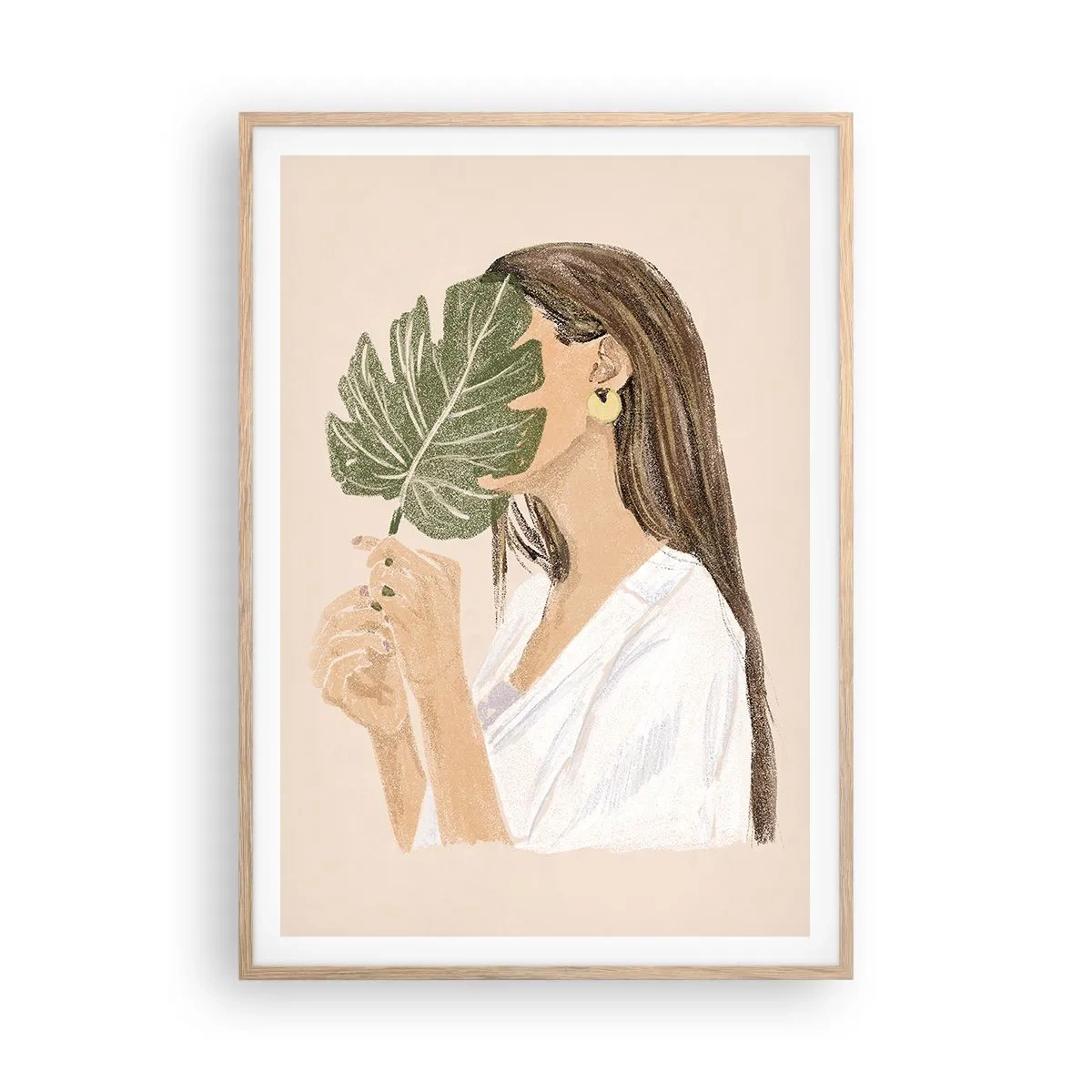 Poster in einem Rahmen aus heller Eiche - Geheimnisvolles Porträt mit Fächer - 70x100 cm