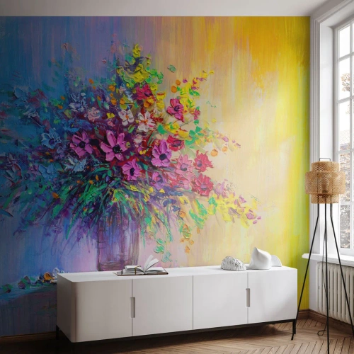 Fototapete Premium Canvas - Sommergeschenk der Wiese - Blumen in einer Vase, Stück, Blumenstrauß - 200x140 cm