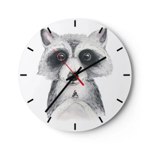 Wanduhr - Glasuhr - Ein süßer Waschbär in Schwarz und Weiß gezeichnet - 30x30cm - Ein Moment zum Bewegen - Moderne Wanddekoration für Wohnzimmer, Küche und Schlafzimmer ARTTOR