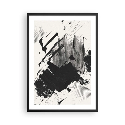 Poster in einem schwarzem Rahmen - Abstrakte schwarz-weiße Pinselstriche - 50x70cm - Abstraktion – Ausdruck von Schwarz - Moderne Wanddekoration für Wohnzimmer und Schlafzimmer ARTTOR