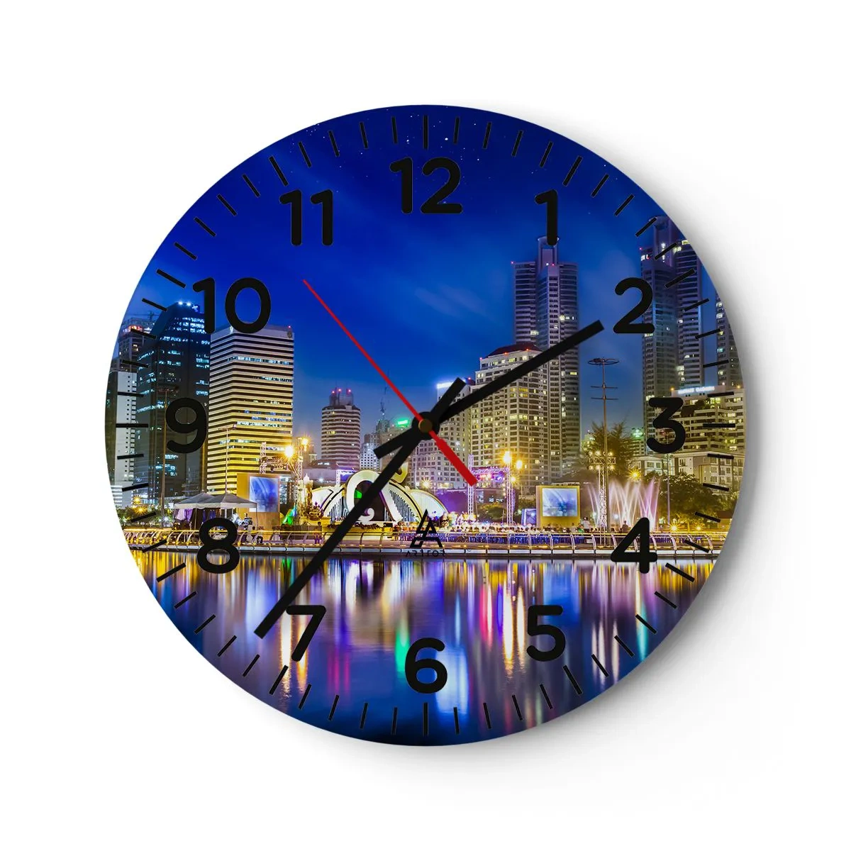 Wanduhr - Glasuhr - Metropolis bei Regenbogennacht - 40x40 cm
